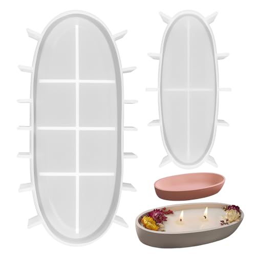 Molde de Bandeja para Resina de 2 Piezas, Moldes para Velas Ovalados DIY, Molde Resina Epoxi Reutilizables, Moldes Silicona para Portavelas, Bandejas de Joyería, Cuencos de Almacenamiento