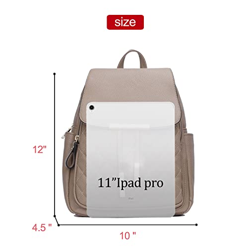 Image of KKXIU Quilted Trendy Leather Backpack Purse for Women and Ladies Shoulder Travel Daypacks Bags (Khaki)
