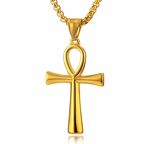 Ankh Necklace Coptic Ankh Cross Pendant Necklace Egyptian Jewelry Religious Ankh Necklace Christmas Gift for Women Men（Silver/Gold Plated）