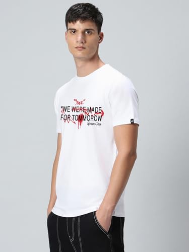 Image of Bewakoof Men Graphic Print Regular Fit Half Sleeve Round Neck Pure Cotton T-Shirt
