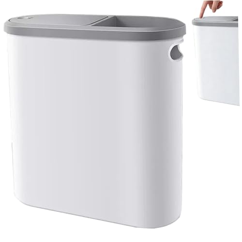 Poubelle fine de salle de bain et bureau compacte avec couvercle blanc