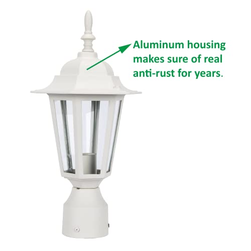 Lit-Path Outdoor Post Light Pole Lantern Lighting Fixture With One E26 Base Max 60W, Aluminum Housing Plus Glass, Matte White Finish, 1-Pack #TOP1