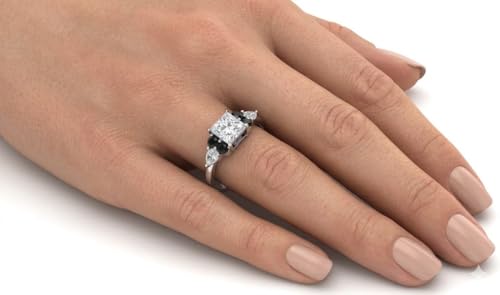 Image of Choose Your Gemstone Princess Shape Accented Engagement Ring 925 Sterling Silver Minimal Modern Design Birthday Gift Wedding Gift Side Stone Engagement Rings : US Size 4 to 12