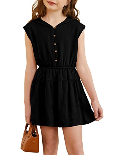 Blibean Girl Summer Rompers Tween Kids Short Sleeve Jumpsuits Button Down Jumpers Solid Pants Outfits Casual Clothes Size 10-11 Years X-Large Black #TOP29