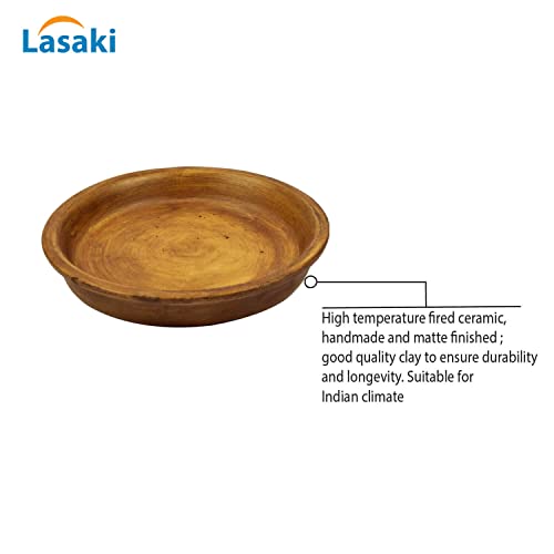Image of Lasaki Round Ceramic Trays (Plates Saucers) for Pots, planters, Flower, Succulent(4 inch,Set of 2) White+Antique R4(Plants not Included)