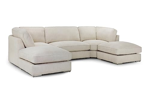 Honeypot U Shaped Sofa - Inga U Shape Corner Sofa for Living Room- Sofa with Soft Beige Fabric Boucle Upholstery | Setup Included | Made in EU | Built to Last