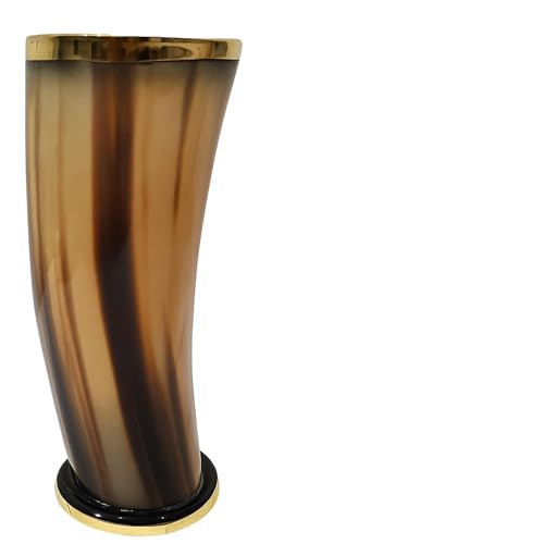 Handcrafted Viking Drinking Horn with Metal Rim Natural Horn Tankard for Beer, Ale & Mead Medieval Thor Vessel, Rustic Norse Glass & Gift