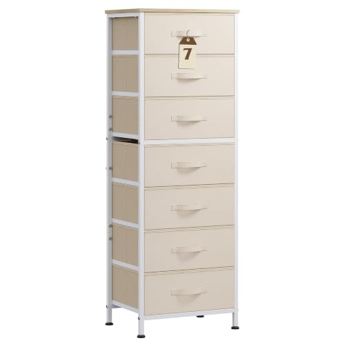 WLIVE Fabric Dresser for Bedroom, 7 Drawer Dressers Chest of Drawers, Beige