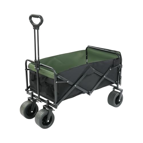 Carro plegable de camping 2 en 1 para exteriores (150 kg de capacidad de carga), para camping, jardín, compras y transporte, gran volumen 180 L, color negro y verde, 90 x 50 x 55 cm