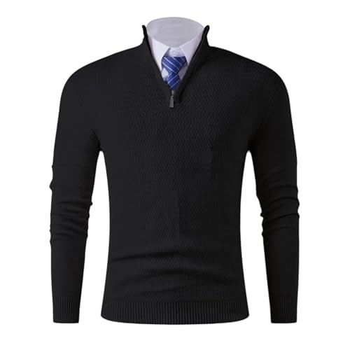 Mens Casual Slim Fit Pullover Sweaters Knitted Long Sleeve Zip Mock Neck Polo Sweaters Lightweight Fall Basic Tops