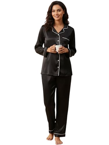 Image of STORIES OF BANNO'S SWAGGER Women Satin Solid Night Suit Set | Premium Soft Satin Nightwear Pajama Set | Stylish Comfortable Sleepwear for Ladies | Elegant Lounge Wear Night Dress