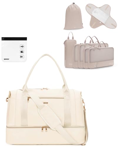 Personal Item Bag with 7 set Packing Cubes Set Carry-On Underseat Bag with Wet Pocket, Shoe Compartment, Compression Organizers for Business, Overnight, Weekend Trip