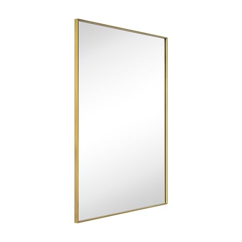 Image of TEHOME Gold Bathroom Vanity Mirror with Squared Corners, 24x32'' Brushed Brass Rectangle Stainless Steel Metal Framed Mirror for Bathroom