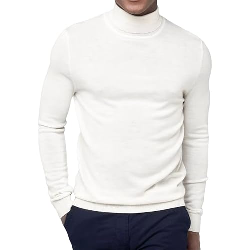 Men's Solid High Neck Knitted Sweater Slim Fit Turtleneck Sweaters Knitted Lightweight Pullover Tops