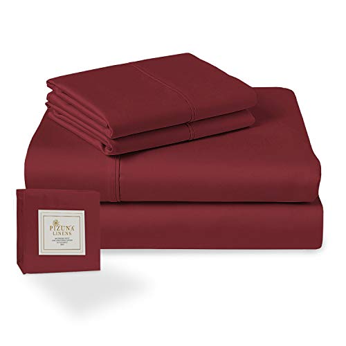 Pizuna 400 Thread Count Cotton Twin Sheets Set Rio Red, 100 Long