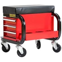 Tool Box Built-in Creeper Seat, Garage Shop Roller Seat, 3 Drawers Heavy Duty Tool Chest with 4 Rolling Casters-350 Lbs Capacity