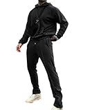 LecGee Mens Casual Sweatsuit Set 2 Piece Outfits Corduroy Pullover Sweatshirt Corduroy Pants Matching Tracksuit(Black,Medium)