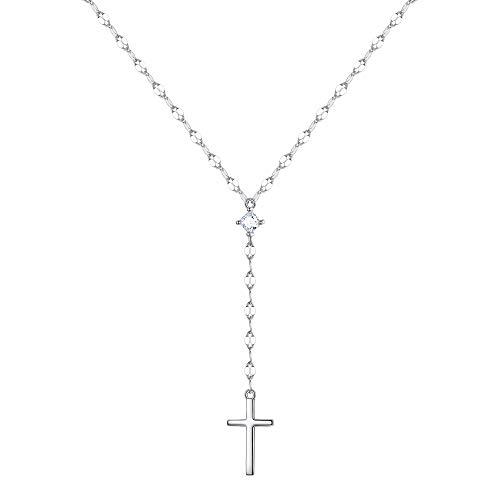 EVER FAITH Y-Shaped Necklace 925 Sterling Silver Jewelry Dainty CZ Cross Pendant Lariat Necklaces for Women