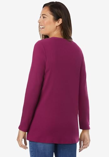 Woman Within Plus Size Embroidered Thermal Henley Tee2