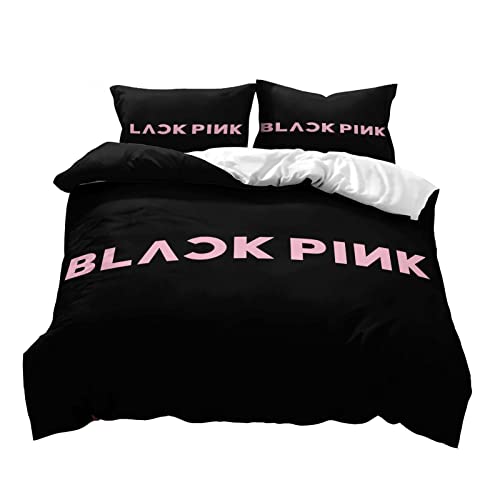 Sunangle Blackpink Parure de Lit avec Housse de Couette pour Fille - 1/2 Personne Ensemble de Housse de Couette en Microfibre Impression 3D avec Taies d'oreiller,N,140x200cm(2pcs) Cover