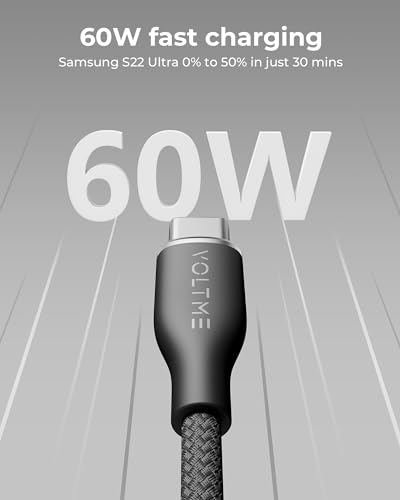 2-Pack VOLTME USB C Charger Cable 60W Type C Charger Fast Charging 3A Lead Nylon Braided Compatible with MacBook Pro 2021 iPad Air 5 Galaxy S23 S22 Ultra Huawei P30 P40,Google Pixel 6.0ft/1.8M Black - Image 2
