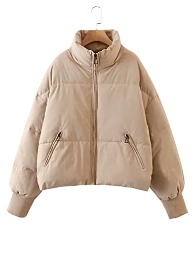 Tanming Womens Casual Puffer Jacket Long Sleeve Full Zip Black Padded Winter Coat（Khaki-L） #TOP5