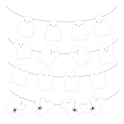 TOROS Store Halloween Ghost Garland 16Pcs - 10ft Double-Sided Banner, Spooky Party Essentials, White...