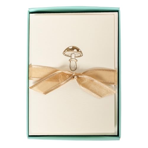 Image of Graphique Mushroom Cards, Pack of 10 Cards with Envelopes, All Occasion Greetings, Blank Inside, Gold Foil Embossing, La Petite Press Collection Boxed Set, 3.25 inch x 4.75 inch