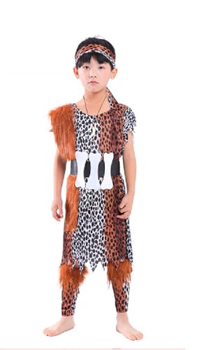 Matissa caveman costume kids Stone age outfit boys Cave Man kids stoneage boys Halloween Christmas fance dress party (Cave Boy Small)