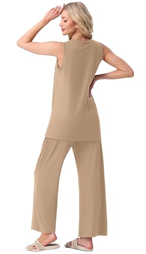 Image of PrinStory Womens Pajamas Sets 2 Piece Soft Pjs for Women Sleeveless Pajama Set Summer Loungewear with Pockets