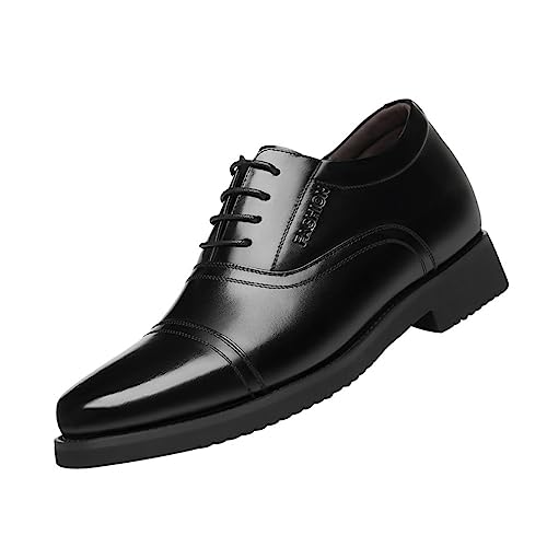 Mens Elevator Formal Shoes 3.14 Inches Taller Oxfords Dress Shoes Invisible Heel Leather Business Wedding Shoes,Black,9 UK