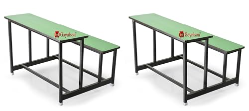 Image of GOYALSON School Home Tution College Bench Duel Desk Student Bench Cum Duel Desk Strong and Sturdy Metal Standard Structure with Wooden Top (2, Green, Medium Class)