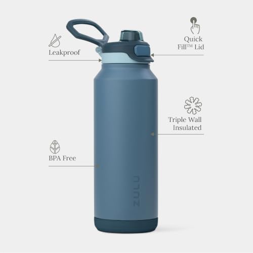 Image of ZULU Powerfill Pro 40oz Stainless Steel Water Bottle with Quick Fill Lid, Triple Walled Vacuum Insulated Metal, Leak Proof Locking Lid, Sip and Chug, Reusable BPA Free, High Tide