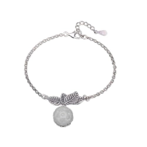 Bracelet en argent 925 et jade blanc style vintage lotus pour femme