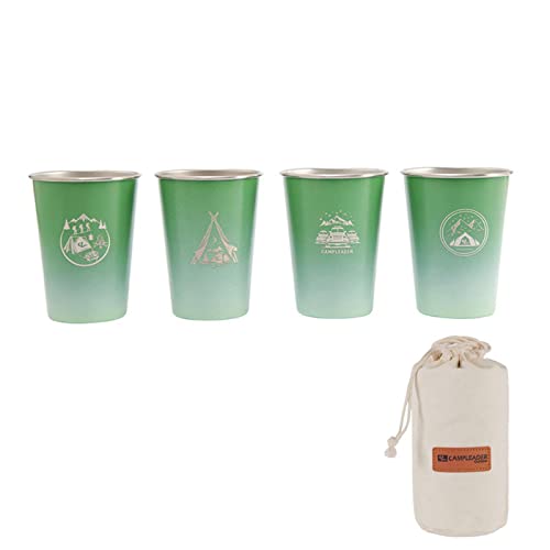 Fenteer 4個入り ステンレススチールカップ キャンプ用食器 コーヒーバッグ付き 350ml 旅行用ウォータータンブラー 登山 ピクニック ホーム キッチン用, 緑