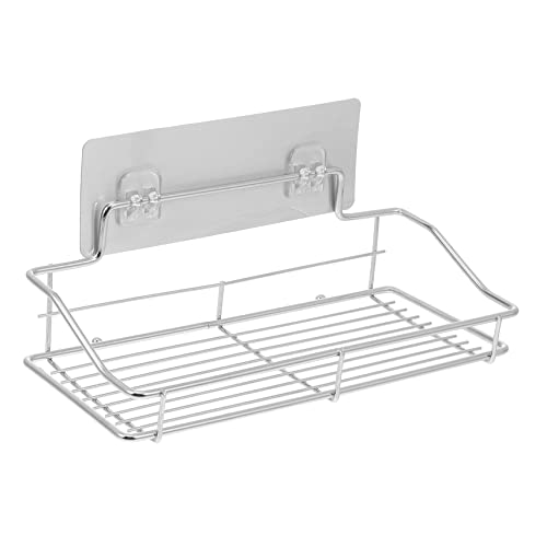 Unomor 1Set Wall Mounted Toiletry Storage Holder Stainless Steel Bathroom Kitchen Shelf Rack Silver Design for Easy Organization and Drainage Space Saving