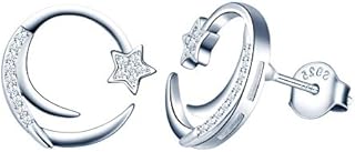 MicLee Woman's girl's Earrings, 925 Sterling silver earrings, moon and star earrings studs, Inlaid zircon, cute and beautiful, gift for Birthday, Valentine's Day and Christmas