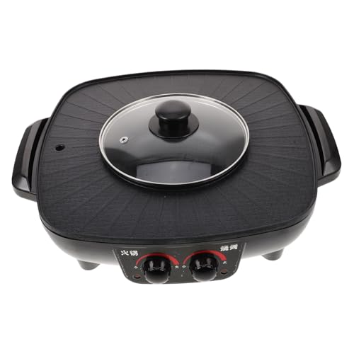 NAMOARLY Barbecue Électrique Multifonction sans Fumée avec Marmite Intégrée et Poêle Antiadhésive Double Contrôle de Température Chauffage Rapide et Uniforme Couvercle en Verre