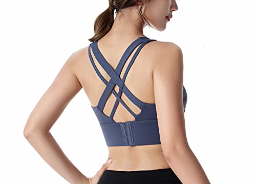 Tourdarson Cross Back Sport Bras Padded Strappy Criss Cross Cropped Bras for Yoga Workout Fitness (Blue, XX-Large)