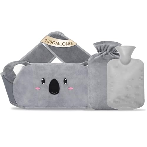 1L Hot Water Bottle Belt PVC Hot Water Bag Wearable Waist Belt with 3-in-1 Plush Rubber Hot Water Pouch Relief in Neck Shoulders Back Legs and Waist for Neck Shoulder Back Waist Legs