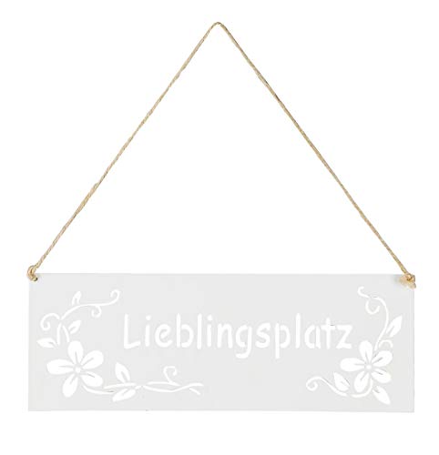 levandeo Schild Lieblingsplatz 25x9cm Außen Garten-Deko Weiß Blumen Metall Türschild Wandbild Außendeko