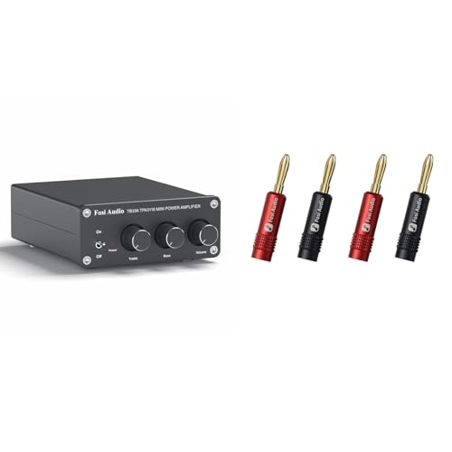 Fosi Audio TB10A 2 Channel Stereo Audio Amplifier and 2 Pairs/4 PCS Banana Plugs for Speaker Wire