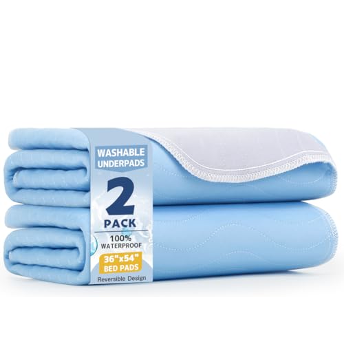 Image of Washable Underpads 36 inchx54 inch(2 Pack)- Dual-Sided & Ultra-Thick, Heavy Duty Waterproof Nursing Pads Incontinence Bed Pads, Reusable Washable Pee Pads for Dogs, Diaper Changing & Adults Pads
