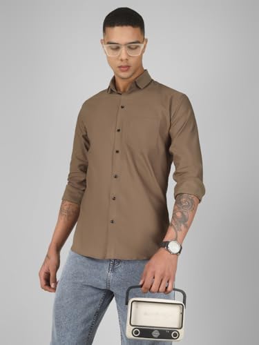 Image of Mens Cotton Lycra Full Sleeve Slim Fit Semi-Formal Shirt | Textured Pattern | Curved Hem