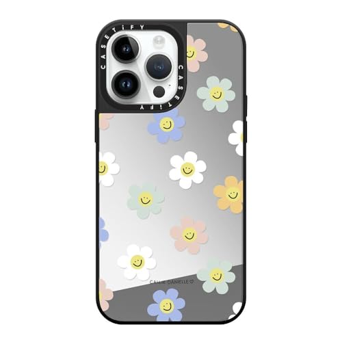 CASETiFY �~���[ iPhone 14 Pro Max �P�[�X [1.5m����̗����������N���A/MagSafe �ɑΉ�] - Happy Daisies - �V���o�[ (�u���b�N�o���p�[)