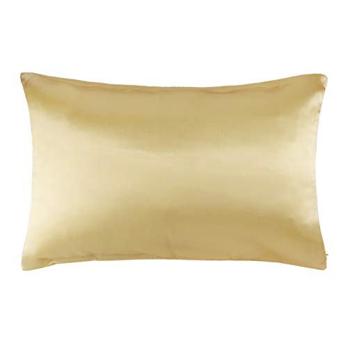Hodeco Nature Silk Pillowcase 14x20 Inches Champagne Double Side 19 Momme Thick Silk Pillowcase for Hair and Skin 36x51CM 100% Mulberry Silk Bed Pillow Cover Toddler Size, Golden, 1 Piece