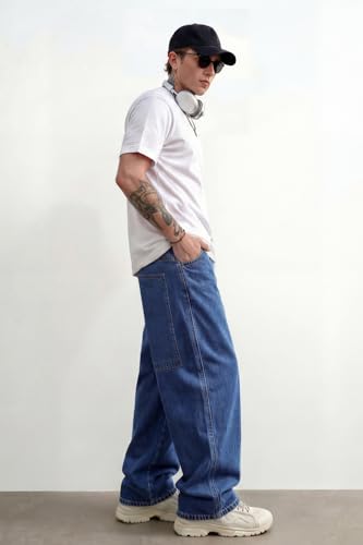 Image of GINGTTO Men's Baggy Barrel Jeans Wide Leg Y2K Denim Pants | Loose Fit Streetwear Casual Hip Hop Skater Vintage Style