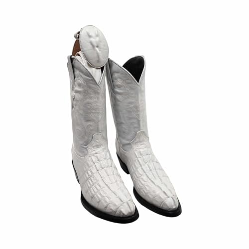 Dona Michi Mens Western Cowboy Boots Alligator/Crocodile WHITE Color Print Leather with Free Matching Belt Botas Hombre2
