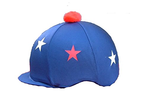 Fusions Equestrian-Horse Riding Hat Cover with red and White Star Design and pom pom
