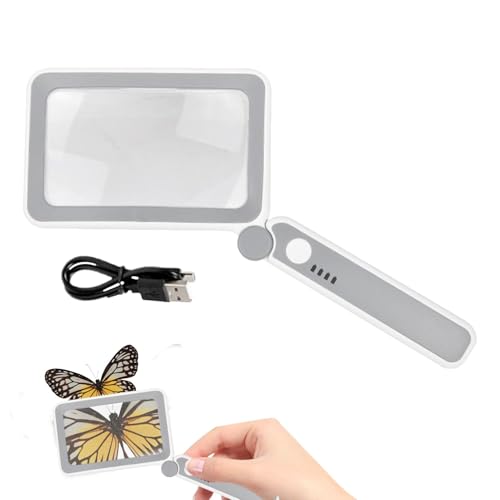 Lupa para leer, lupa de lectura, lupa regulable sin niveles, gafas de lupa con luces LED, lupa de mano recargable, lupa lateral plegable para personas mayores